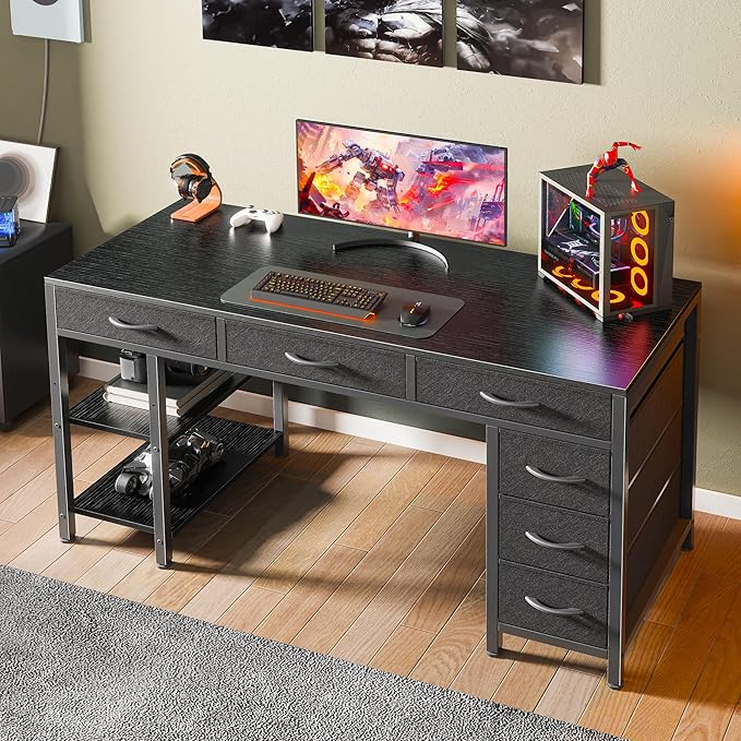 Huuger Computer Desk with 6 Drawers, 47 Inch Office Desk with Shelves, - Image 8