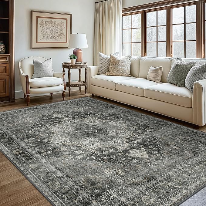 GENIMO 9x12 Area Rugs for Living Room, Machine Washable Non Slip Vintage Rugs - Image 2