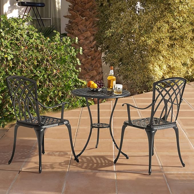 NUU GARDEN Patio Bistro Sets 3 Piece Cast Aluminum Bistro Table and Chairs Set - Image 4