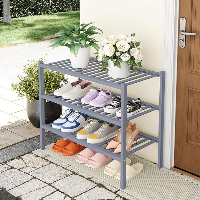 Smiry Shoe Rack, 3 Tier Thick Bamboo Shoe Organizer, Stackable Free Standing - Image 7