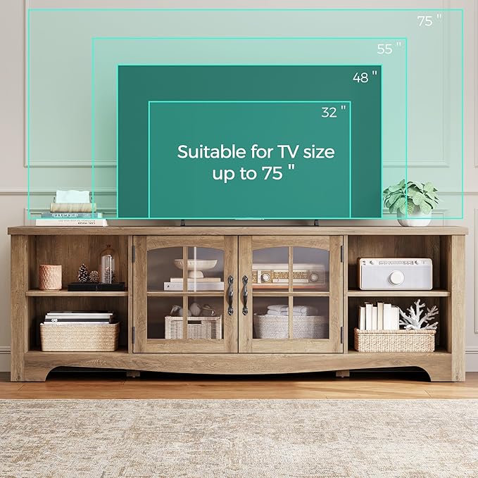 LINSY HOME TV Stand for 75 Inch TV, Modern Farmhouse Entertainment Center - Image 6