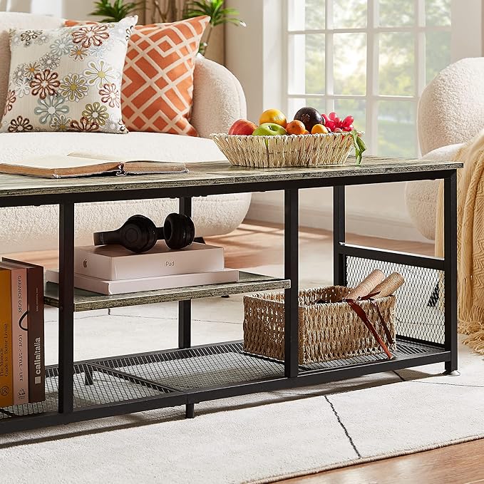 VECELO Industrial TV Stand for Televisions up to 65 Inch, 3 Tiers Media Console - Image 6