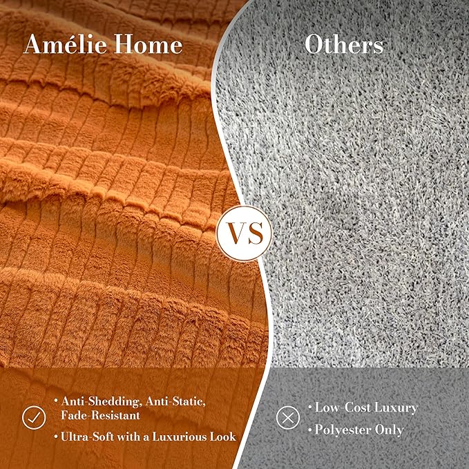 Amélie Home Luxury Striped Faux Fur Throw Blanket - Image 9