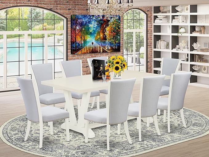 East West Furniture V027VE005-9 9 Piece Kitchen Table Set Includes a Rectangle - Image 2