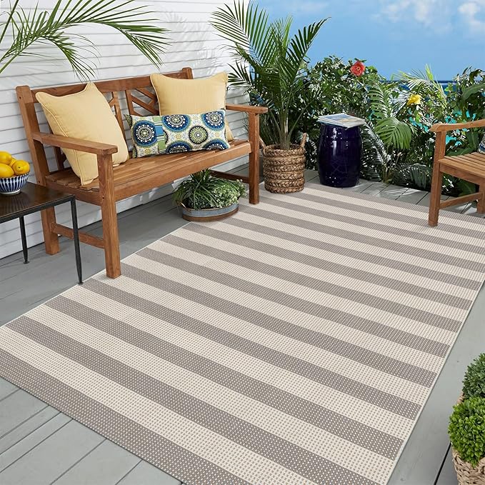 OJIA Outdoor Rug 5'x7' Striped Patio Rug Washable Indoor Outdoor Carpet Cotton by OJIA