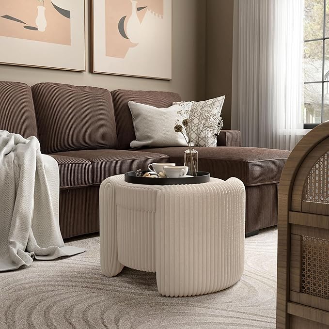Furniture of America Lennox Modern Chenille 25-inch Round Storage Ottoman - Image 7