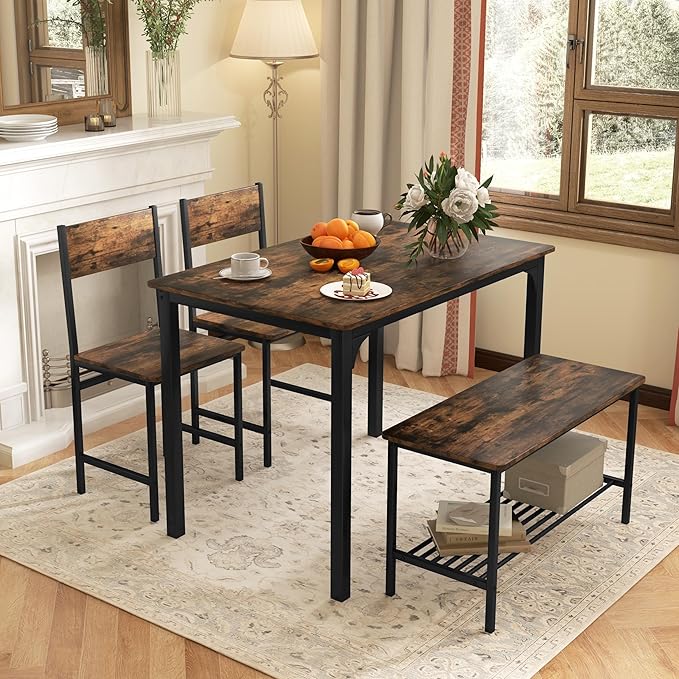 Tangkula Dining Table Set for 4, Kitchen Table and 2 Chairs for 4 - Image 2