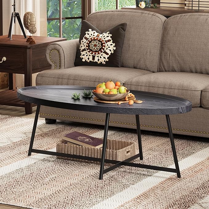 Modern Coffee Table, Oval Wood Coffee Tables Center Table - Image 7