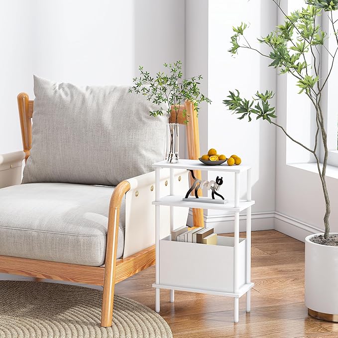 Narrow Side Table with Fabric Basket, End Table - Image 4
