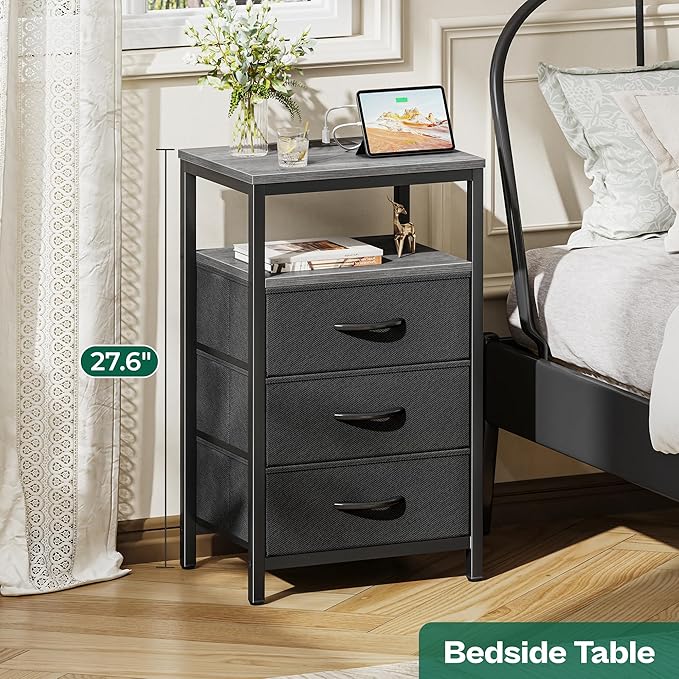 Huuger Nightstand with Charging Station, 27.6 Inch End Table Bedside Table with - Image 5