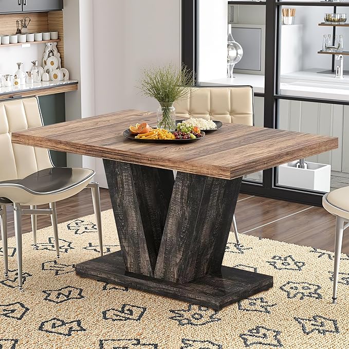 47" Dining Table, Wooden Kitchen Dinner Table Heavy Duty, Farmhouse Table by HIGREENA