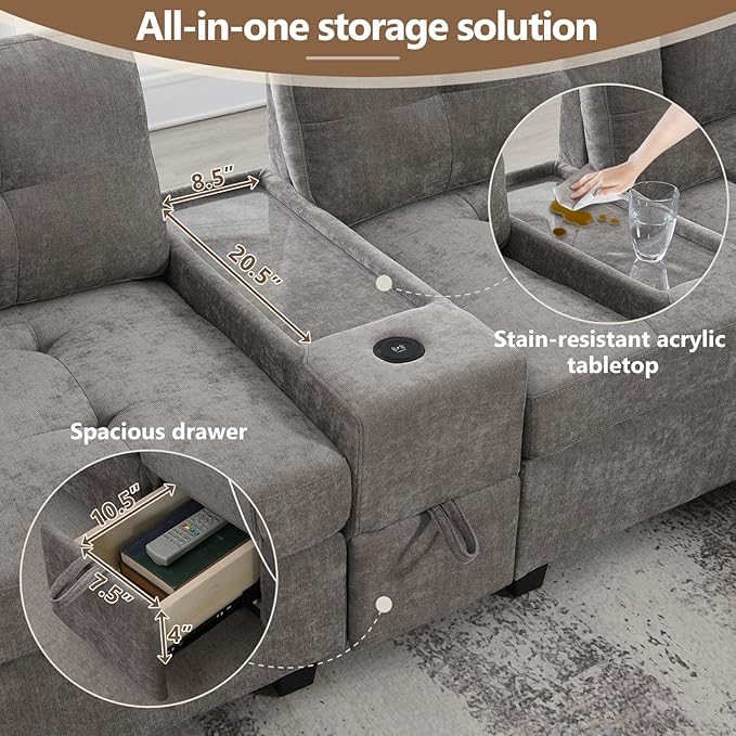 Merax 104 * 104" Chenille Sectional Couches - Image 3