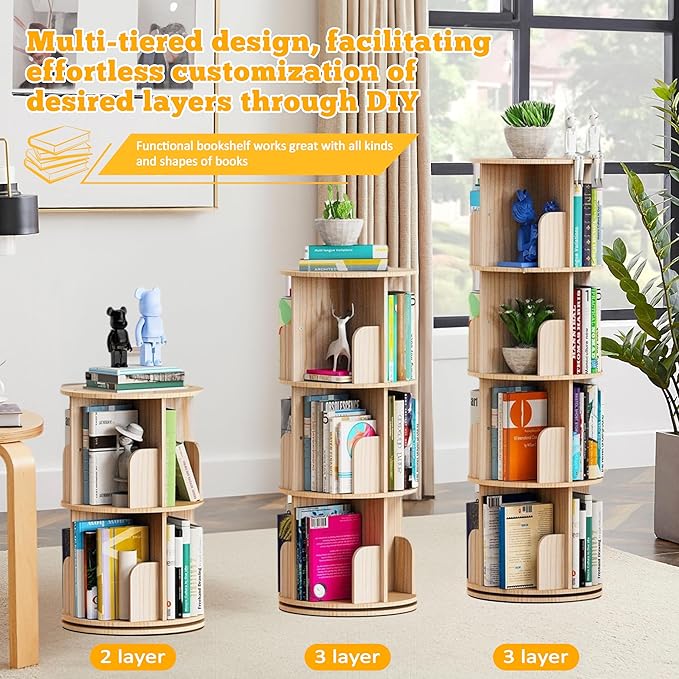 Rotating Bookshelf Kids, 360 Display 4 Tier Spinning Bookshelf Tower Stackable - Image 5