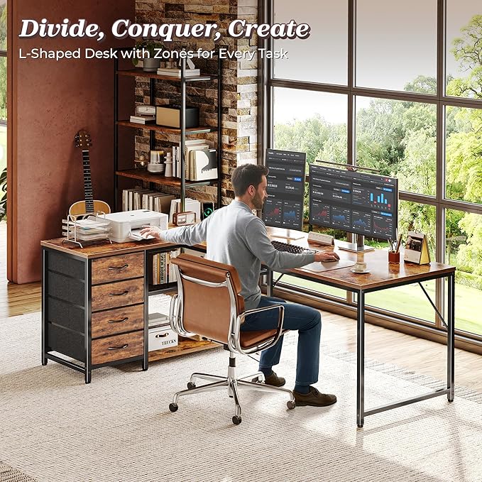 PRAISUN 61" L Shaped Desk with Power Outlets and USB-C Port, Reversible - Image 2