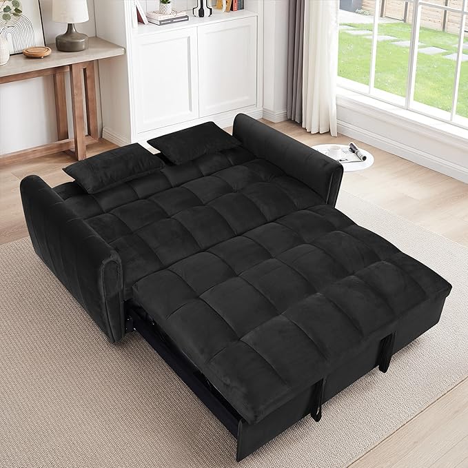 Ball & Cast 65" 3 in 1 Large Sleeper Sofa Bed, Velvet Upholstered Pull Out Couch - Image 5
