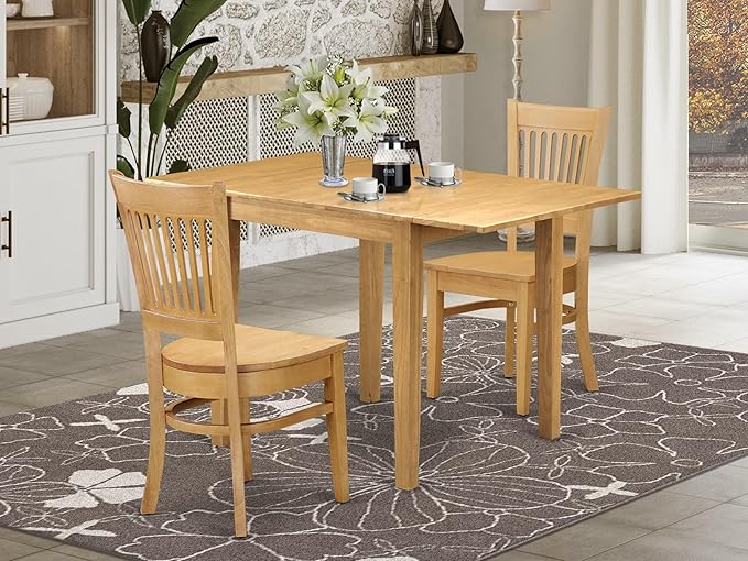 East West Furniture NDVA3-OAK-W 3 Piece Modern Dining Table Set Contains a - Image 2