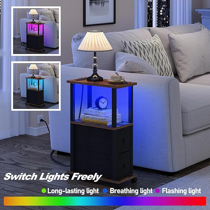 TUTOTAK Small Narrow End Tables, LED Side Tables - Image 4