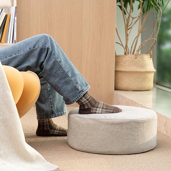 Pouf Ottoman Foot Rest Stool, Double Layer Round Modern Foam Filled Foot Stool - Image 4