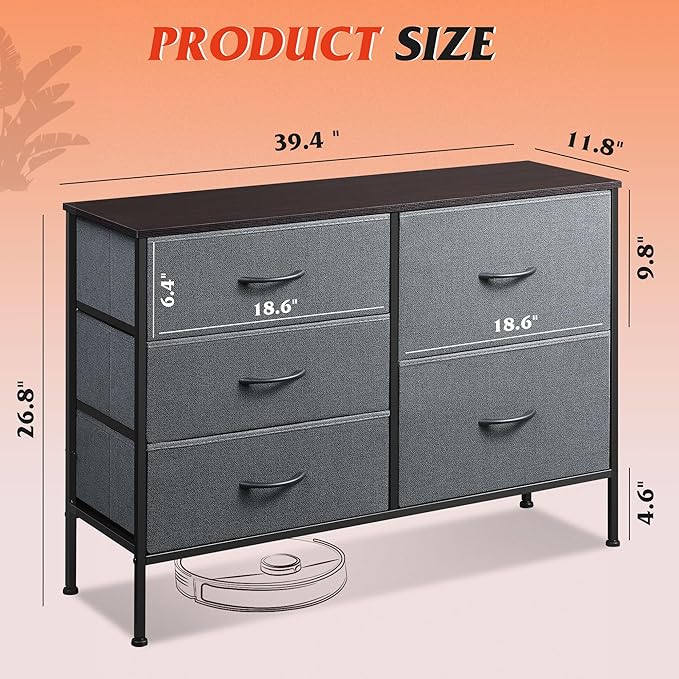 WLIVE Dresser for Bedroom with 5 Drawers, Wide Bedroom Dresser with Drawer - Image 3