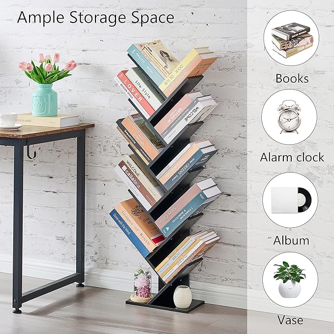 Hoctieon 10 Tier Tree Bookshelf, 10 Shelf Bookcase, Free Standing Tree Bookcase - Image 7