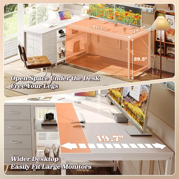PRAISUN 61" L Shaped Desk with Power Outlets and USB-C Port, Reversible - Image 5