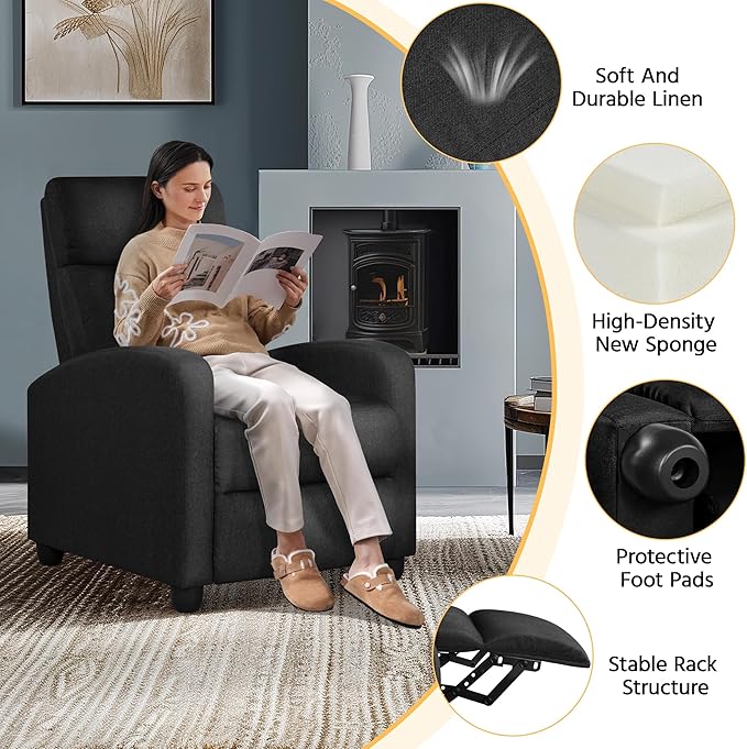 Yaheetech Fabric Recliner Chair Sofa Ergonomic Adjustable Single Sofa - Image 5