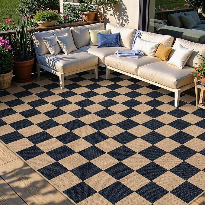 Lahome Checkered Easy Jute Carpet, Washable Area Rug 6x9 Neutral Outdoor Patio - Image 2