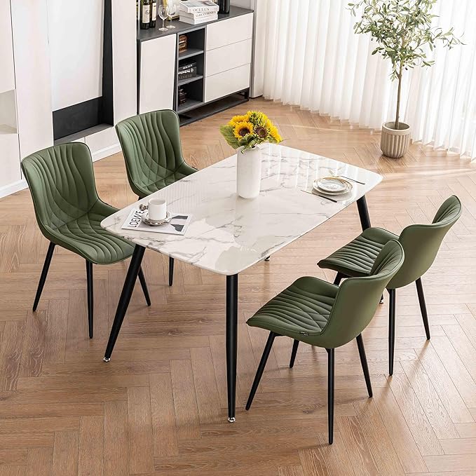 Kidol & Shellder Bean-Green Dining Chairs Set of 2, Upholstered Mid Century - Image 2
