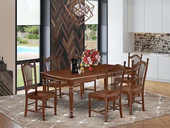 East West Furniture DODO7-MAH-W 7 Piece Modern Dining Table Set Consist of a - Image 2