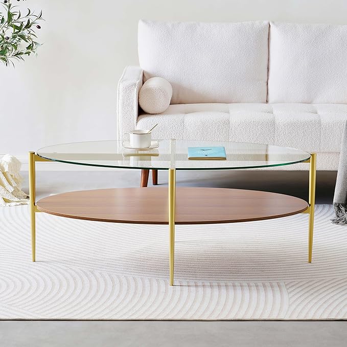 Oval Glass Coffee Table, Mid-Century Modern Design, L43 x W22 x H17 inch - Image 5
