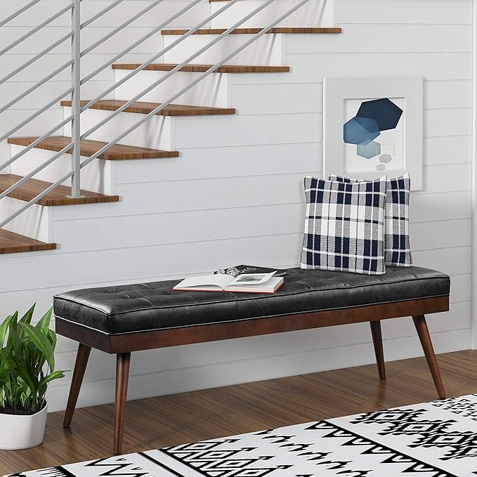 POLY & BARK Napa Luca Leather Bench, Onyx Black - Image 2