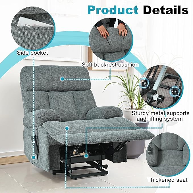 Recliner Chair Power Lift Massage Chair Full Body 23" Large Size Electric - Image 5