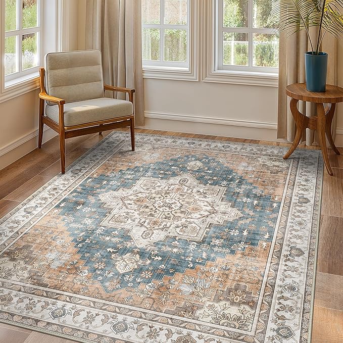 GENIMO 5x8 Area Rugs for Living Room, Machine Washable Low Pile Rugs, Chenille by GENIMO