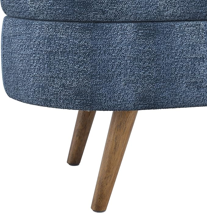 Oval Storage Bench 43.5" Linen Fabric Upholstered Entryway Bench - Image 7