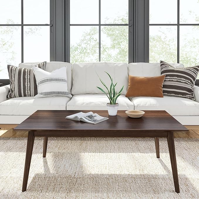Plank+Beam 48 Inch Mid Century Modern Coffee Table, Wood Coffee Tables - Image 3