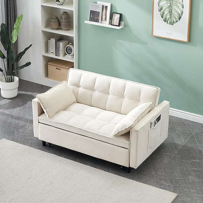Ball & Cast Convertible Sofa Bed, Loveseat Sleeper Sofa W/Pull-Out Bed&2 Pillows - Image 4