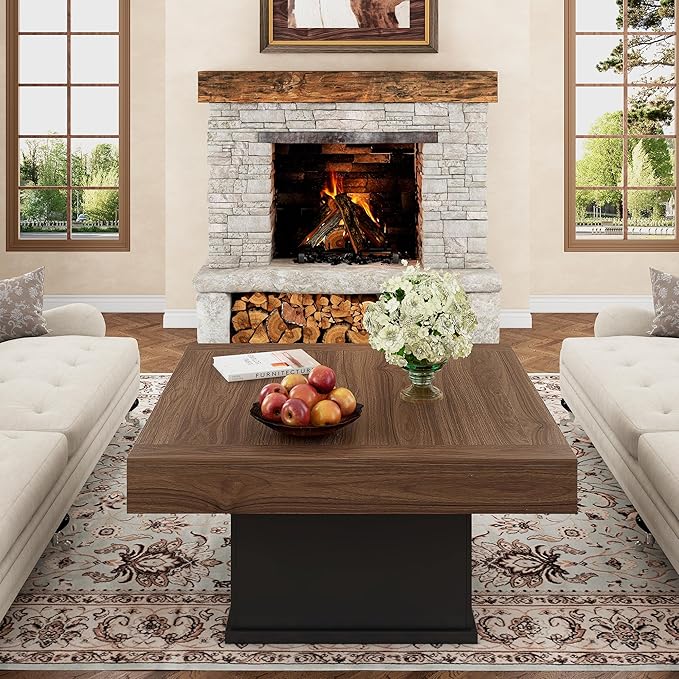 LED Coffee Tables for Living Room, Farmhouse Wood Coffee Table, 33.5" Square - Image 8