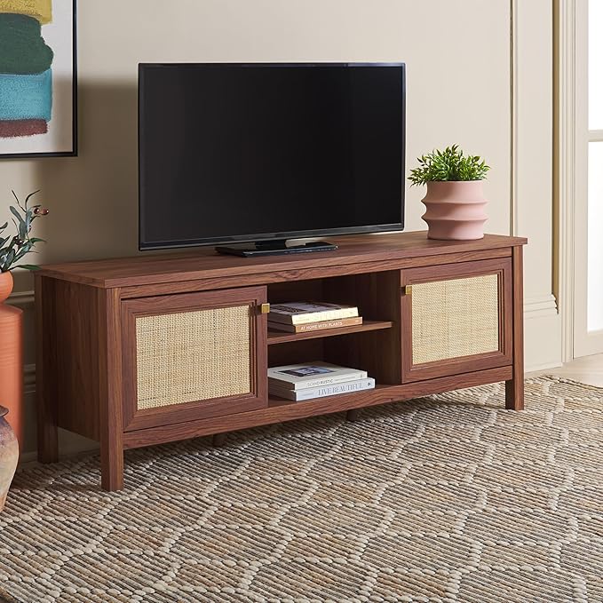 SAFAVIEH Evane TV Stand for up to 65" Flatscreen – Walnut & Natural, 2 Doors by SAFAVIEH