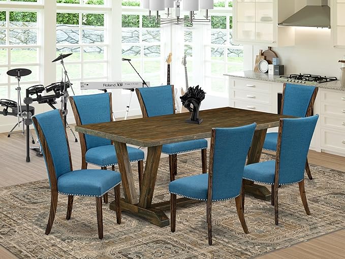 East West Furniture V777VE721-7 7 Piece Dining Room Table Set Consist of a - Image 2