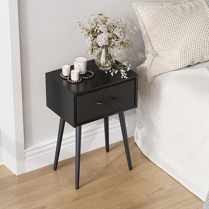 Black Nightstands Set of 2, Small Bedside Table - Image 2