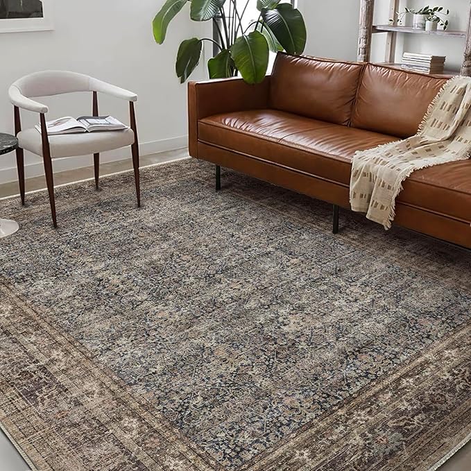 Washable Area Rug 9'x12' Retro Boho Design Non-Shedding Easy Care Ideal - Image 2