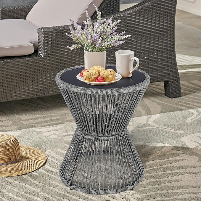 LEWIS&WAYNE Small Outdoor Side Table Patio 20’’ H Woven Rope Hourglass End Table - Image 2