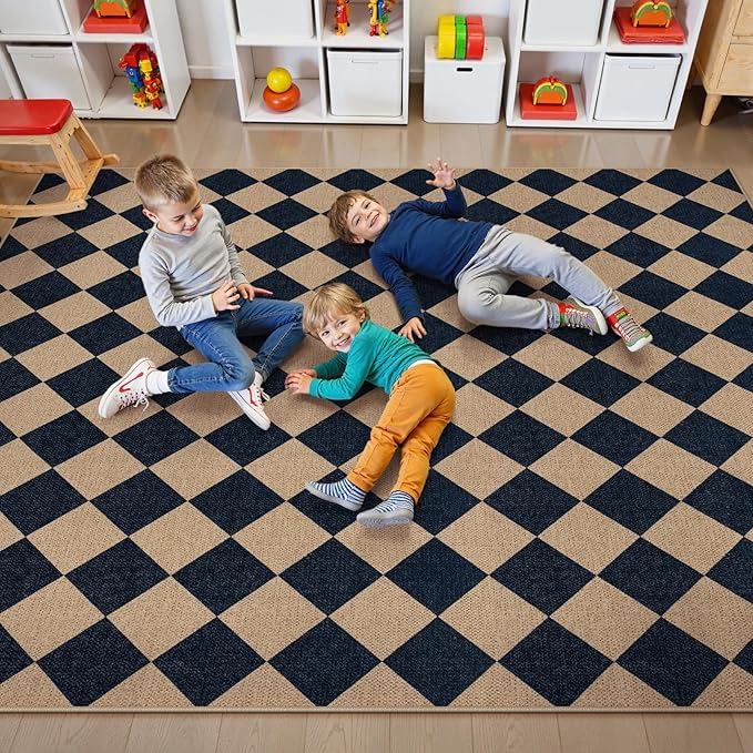 Lahome Checkered Easy Jute Area Rug 8x10, Large Living Room Patio Rug - Image 2