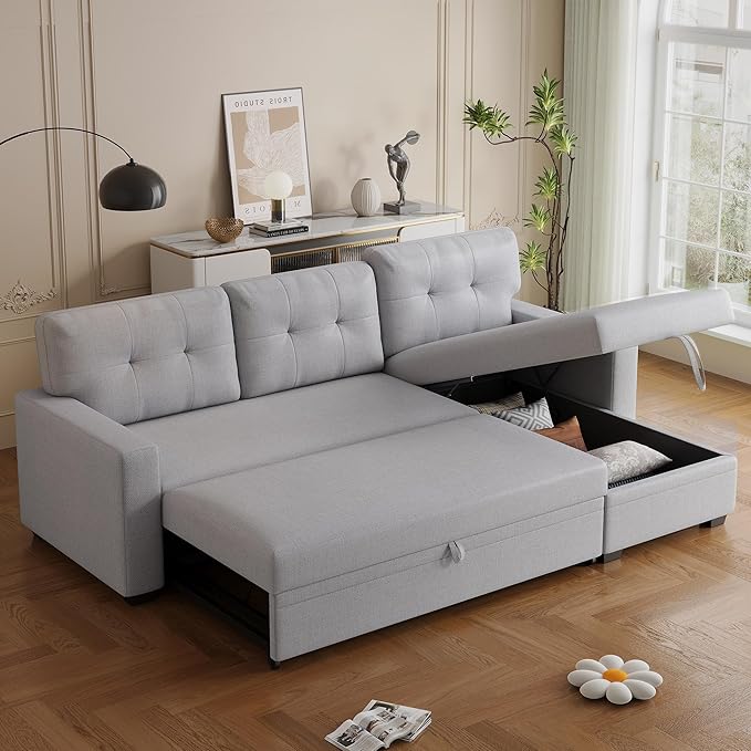 Ball & Cast L-Shape Convertible Sectional Sleeper Sofa Bed 4 in 1 Pull Out Couch - Image 5