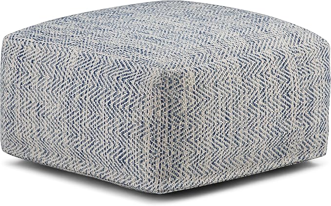 SIMPLIHOME Nate 20-inch Wide Square Pouf in Patterned Denim Mélange, Handwoven by SimpliHome