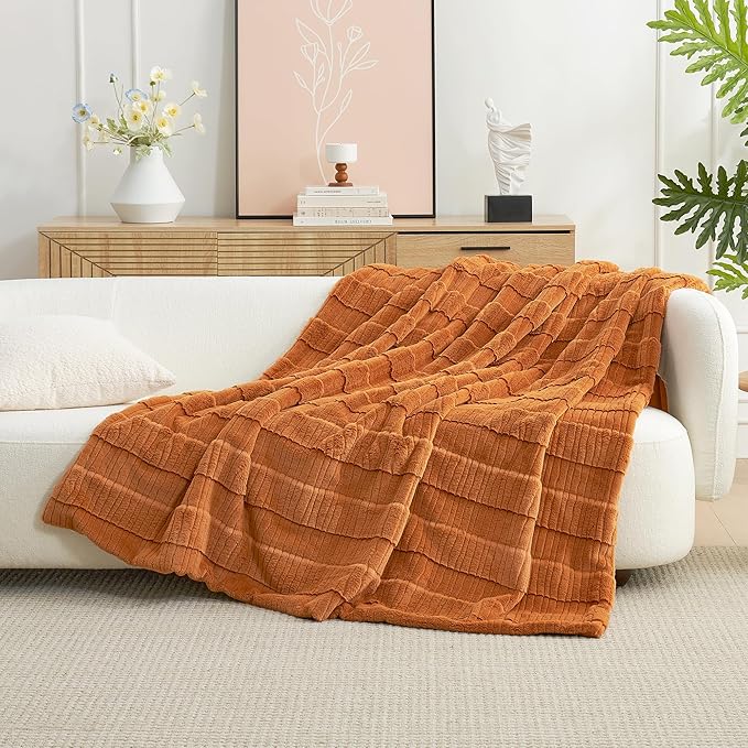 Amélie Home Luxury Striped Faux Fur Throw Blanket - Image 2