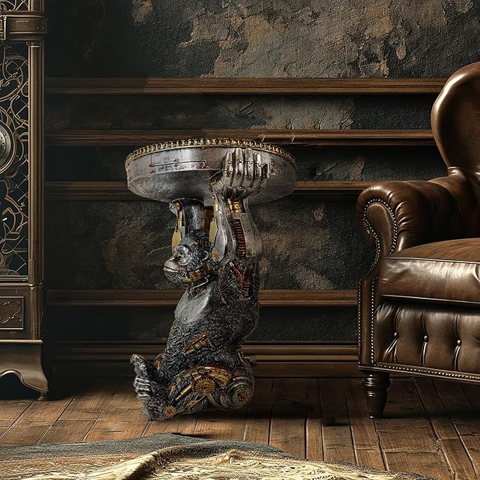 Steampunk Gorilla Side Table Pedestal End Table Stool Resin Cyborg Monkey - Image 6