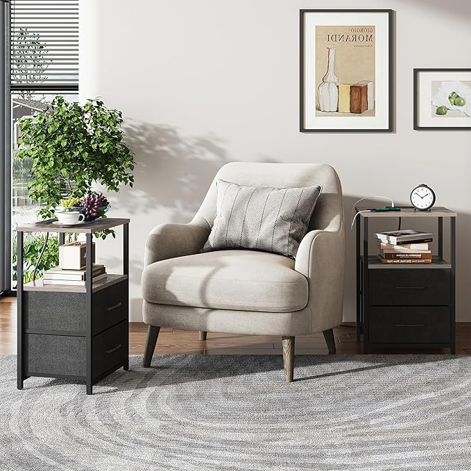 TUTOTAK End Table with Charging Station, Side Table with 2 USB Ports and Outlets - Image 2