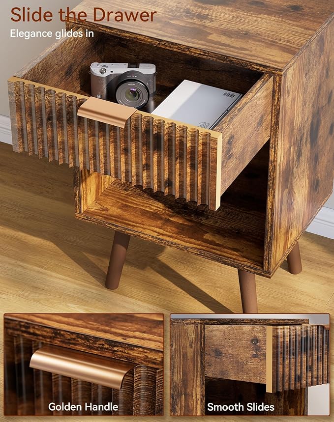 YMYNY Mid Century Modern Nightstand, Side Table, Fluted Night Stand - Image 4