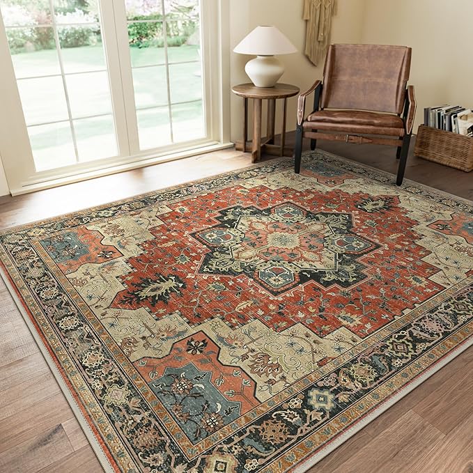 GENIMO 8x10 Area Rugs for Living Room, Machine Washable Non Slip Vintage Rugs by GENIMO